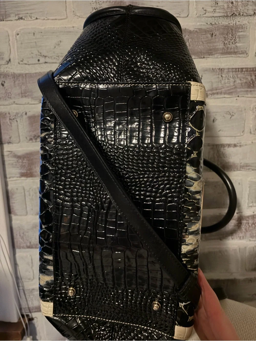 Brahmin Arden Satchel and matching wallet Black and Ivory Carlisle